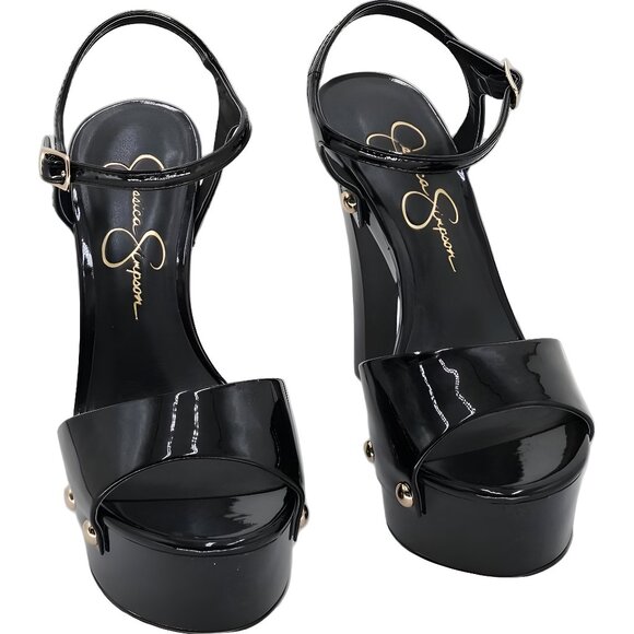 Jessica Simpson Calenta Stud-Trim Platform Sandals Black Patent Women's US 6.5M - Picture 1 of 6